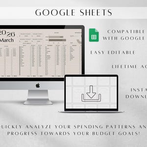 Minimalist Monthly Budget Spreadsheet , Google Sheets Finance Planner Digital Download image 5