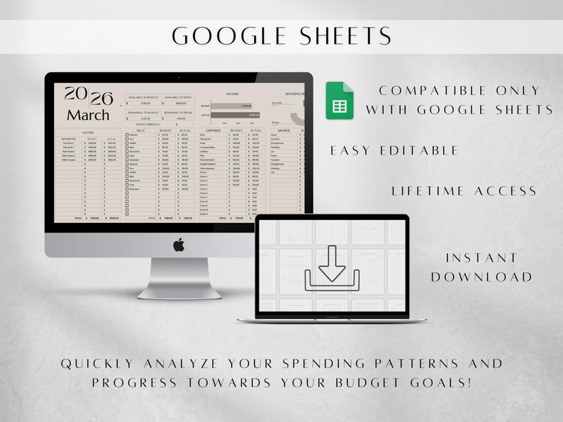 Minimalist Monthly Budget Spreadsheet , Google Sheets Finance Planner Digital Download image 5
