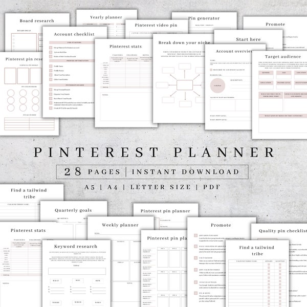 Planificateur Pinterest imprimable | Pinterest pour les blogueurs | Stratégie marketing Pinterest | Suivi Pinterest | Épingles Pinterest | Planificateur de marque