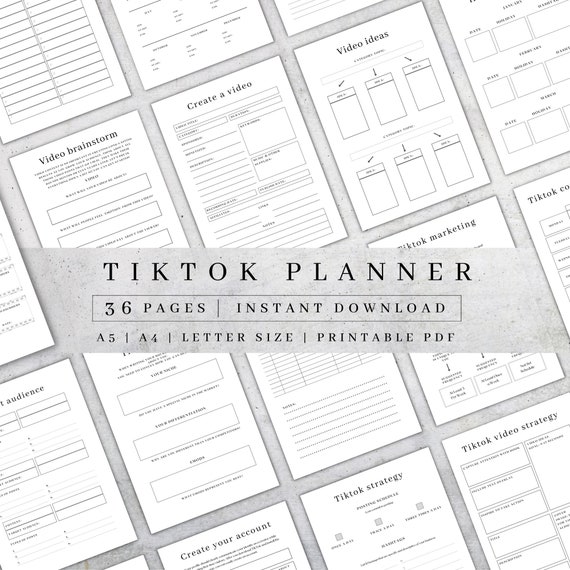 TikTok Planner | Social Media Content Calendar, Marketing Strategy (Printable PDF A4/A5/Letter Sizes)