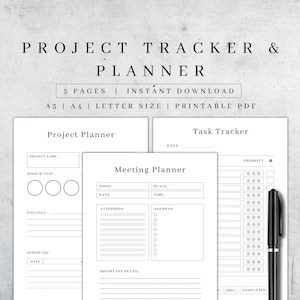 Project Planner Printable | Productivity Planner Pages | Work Planner Kit | Task Tracker | Goal Tracker 2024 | Digital Business Pages Pdf A5