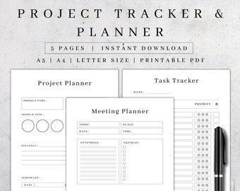 Projektplaner Printable | Produktivität Planer Seiten | Arbeitsplaner Kit | Aufgabenliste | Tor-Tracker 2024 | Digitales Business Seiten Pdf A5