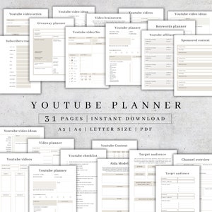 YouTube Content Strategy Planner | Social Media Planner Printable | YouTube Monthly Planner | YouTube Tracker| YouTube Content Creation Plan