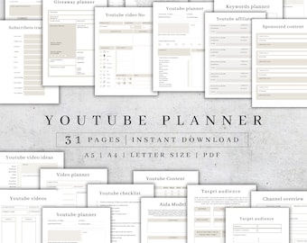 YouTube Content Strategy Planner | Social Media Planner Printable | YouTube Monthly Planner | YouTube Tracker| YouTube Content Creation Plan