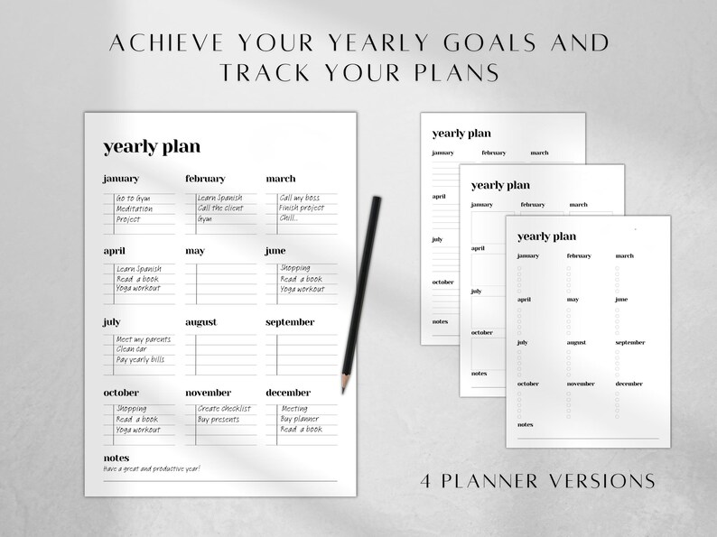 Yearly Planner Printable | Minimalist Year at a Glance (PDF Download ...