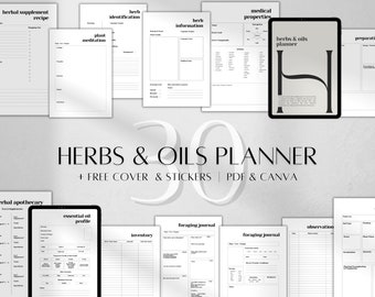 Herbs & Essential Oils Planner , Apothecary Journal (A5/A4/Letter PDF + Canva)