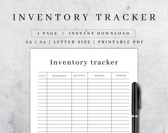 Afdrukbare voorraadtracker | A4, A5, US Letter-formaten (pdf-download)