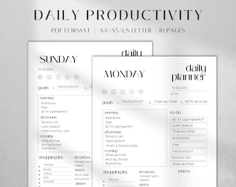 Täglicher Produktionsplaner Printable | ADHS-freundlicher Stundenplan | Fügt Seiten PDF A4 A5