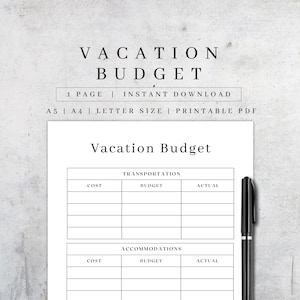 Vacation Budget Planner Printable | Travel Finance Tracker | Digital Budget Planner PDF | Traveling Worksheet | Personal Planner A5 A4
