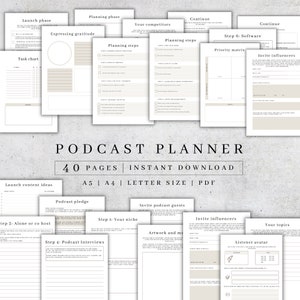 Podcast Planner Digital | Printable Podcast Content Planner | Podcast Episode Management | Interview Script & Tracker | Checklist PDF A5/A4