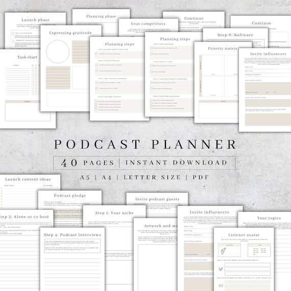 Podcast Planner Digital | Printable Podcast Content Planner | Podcast Episode Management | Interview Script & Tracker | Checklist PDF A5/A4