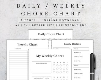 Adult Chore Chart Printable | Weekly Cleaning Schedule (PDF Download A5/A4/Letter Size)