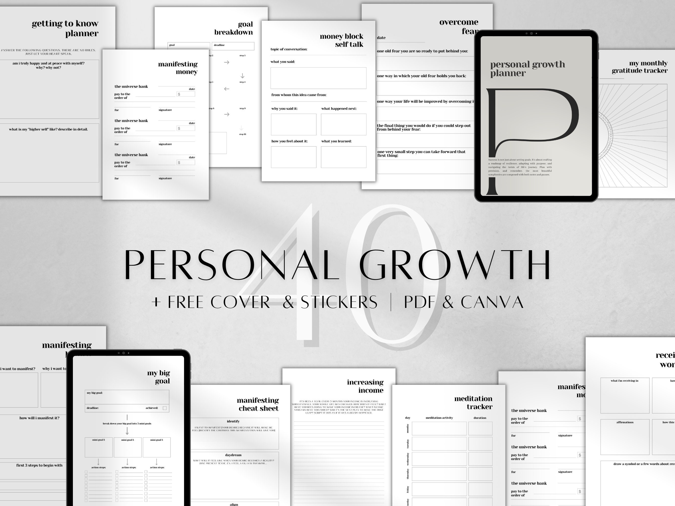 Digital Personal Growth Journal | Canva Editable Mindfulness Planner | Self-Development Journal | Manifest Your Dreams | Self-Care Workbook