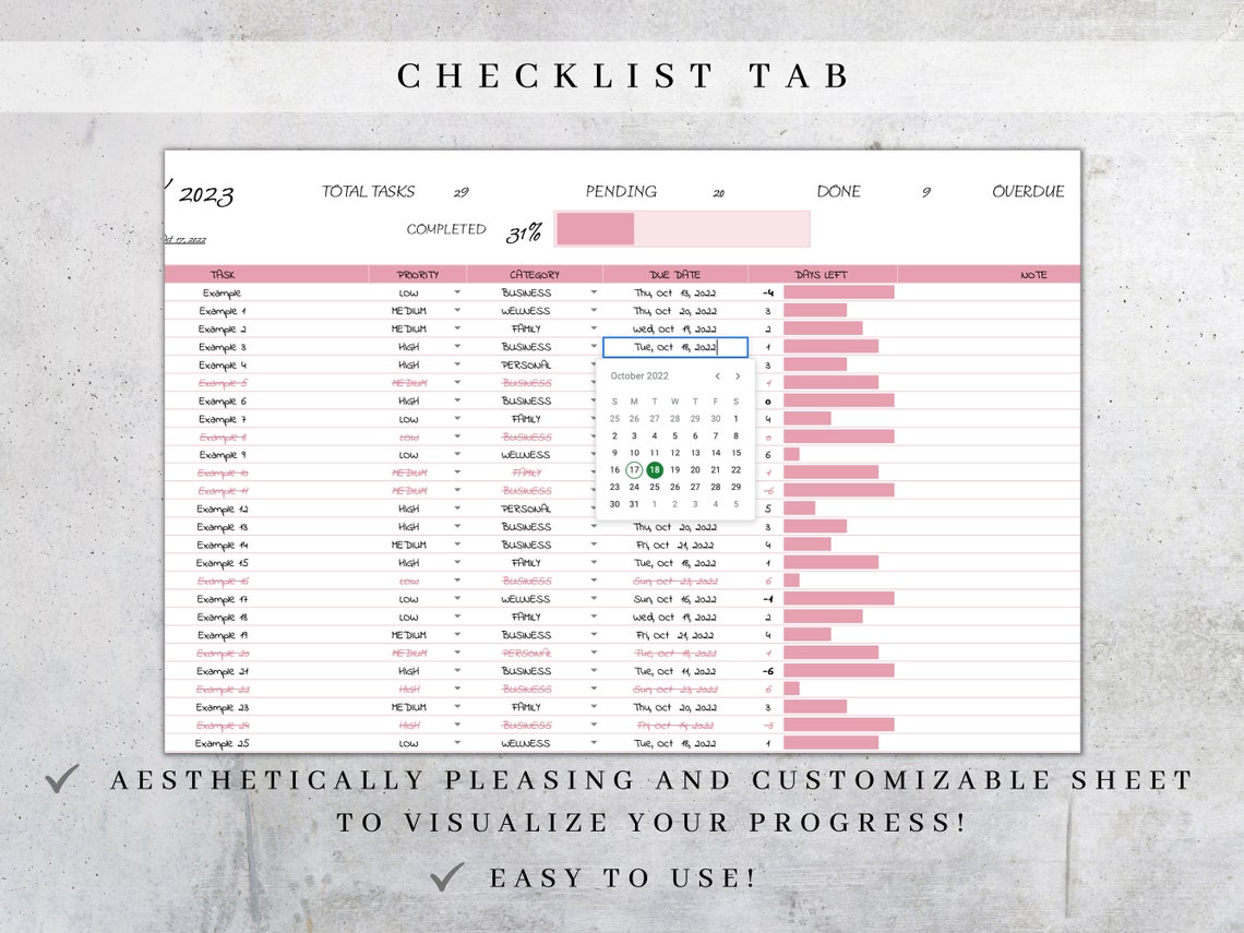 Digital Task List Planner | Google Sheets Checklist | to Do List ...