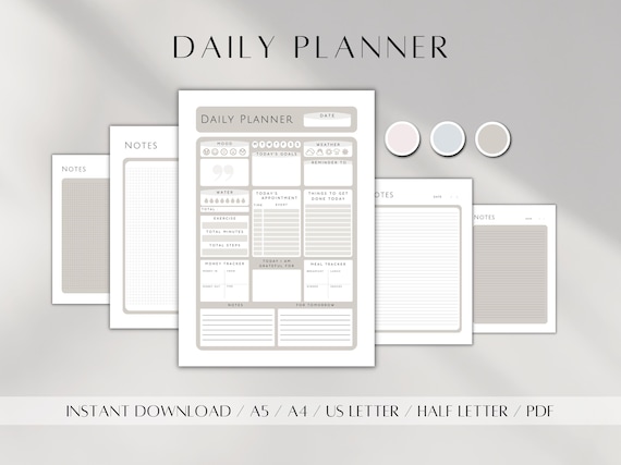 2026 Daily Planner | Workout, Meal, Gratitude Tracker (A5 A4 PDF Digital Download)