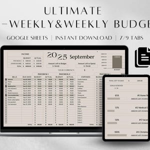 Ultimate Biweekly Budget Spreadsheet Google Sheets | Weekly Budget Spreadsheet Google Sheets | Debt Snowball Calculator | Savings Tracker