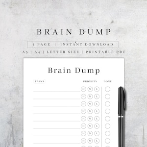 Brain Dump Journal Printable | ADHD Planner Pages | Productivity Planner | Thought Organizer | Thought Journal | To-Do List PDF A5/A4/Letter
