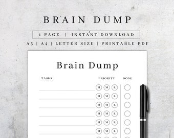 Brain Dump Journal Printable | ADHD Planner, Thought Organizer (PDF A5/A4/Letter)