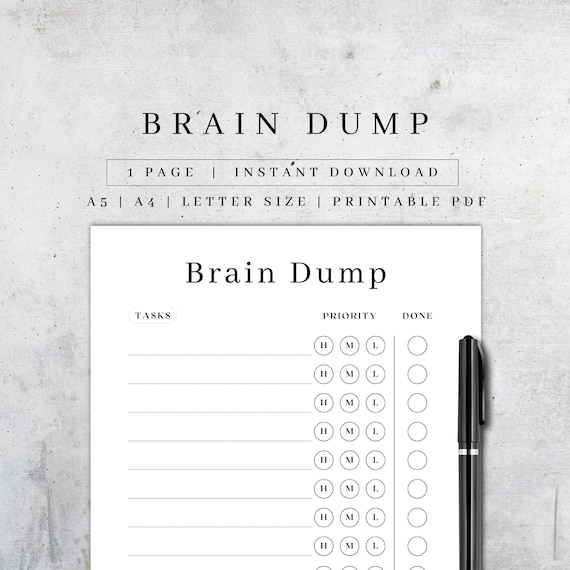 Brain Dump Journal Printable | ADHD Planner Pages | Productivity Planner | Thought Organizer | Thought Journal | To-Do List PDF A5/A4/Letter