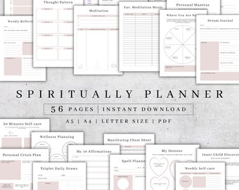 Spirituality Journal | Manifestation Planner Digital | Tarot Journal | Anxiety Journal for Mental Health| Self-Care Worksheet| Awakening PDF