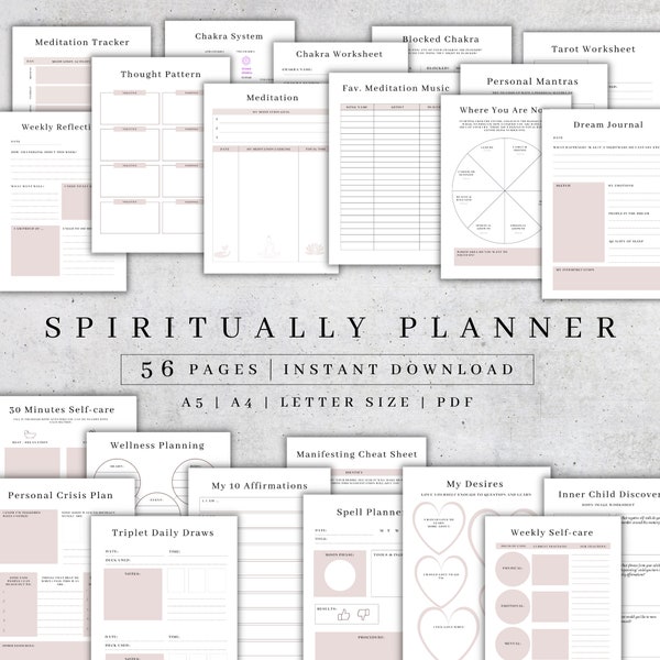 Spirituality Journal | Manifestation Planner Digital | Tarot Journal | Anxiety Journal for Mental Health| Self-Care Worksheet| Awakening PDF