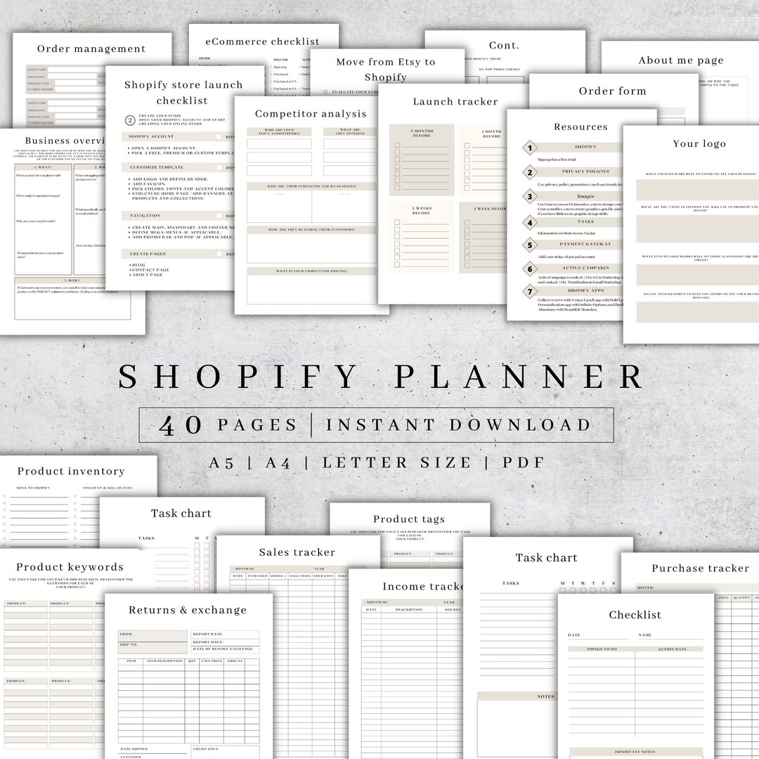 Shopify Store Planner Printable | Digital Shopify Planner | Brand ...