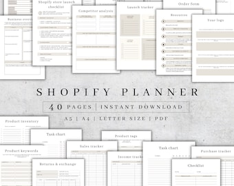 Shopify Store Planner imprimible / Digital Shopify Planner / Brand Planner PDF / Lista de verificación imprimible / Planificador de hojas de trabajo / Planificador de negocios