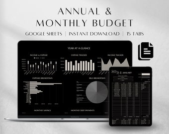 Annual and Monthly Budget Spreadsheet | Monthly Budget Template Google Sheets | 2024 Budget Template | Income and Expense Tracker | Finance