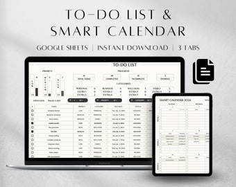 Task Tracker Template | Monthly Calendar Google Sheets | To Do List Spreadsheet Template | Productivity Planner |Digital Task Checklist