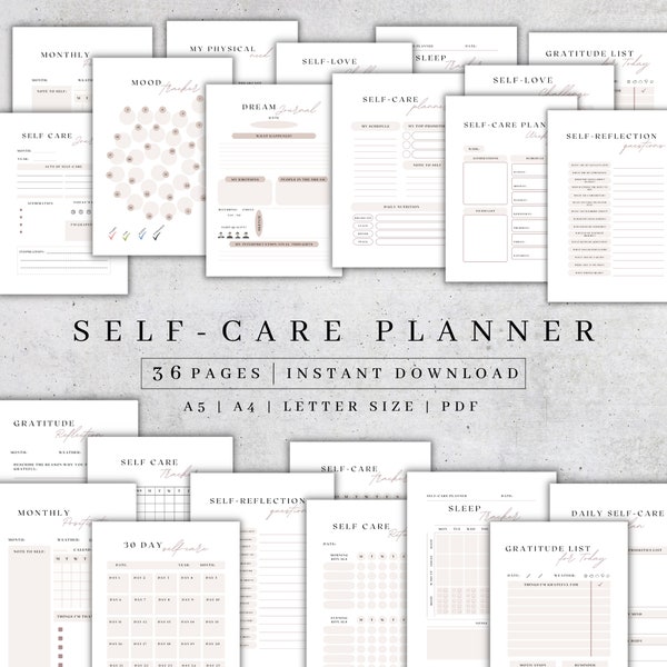 Self-Care Planner Printable | Self-Love Journal | Mental Health Worksheet Kit | Mindfulness Journal | Wellness Planner Bundle | Mood Tracker