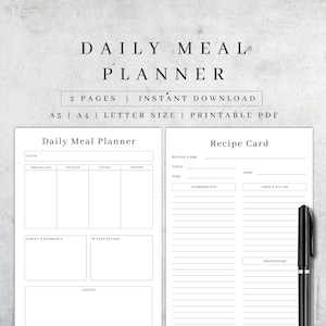 Daily Meal Planner Printable | Fitness & Diet Journal PDF A5 A4 Letter Sizes image 1