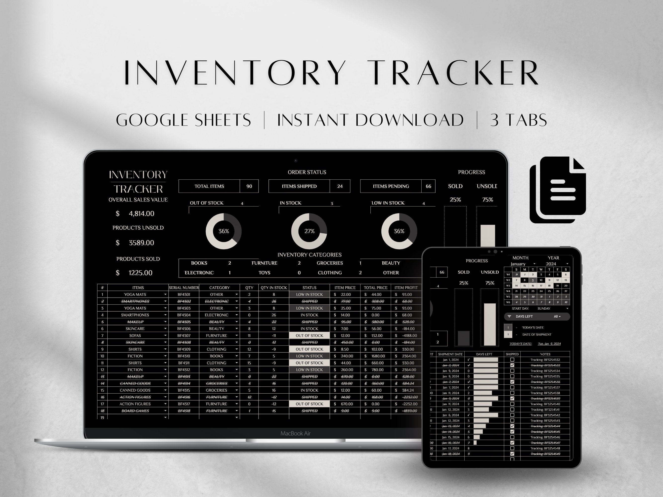 Inventory Tracker Google Sheets | Reseller Spreadsheet (digital ...