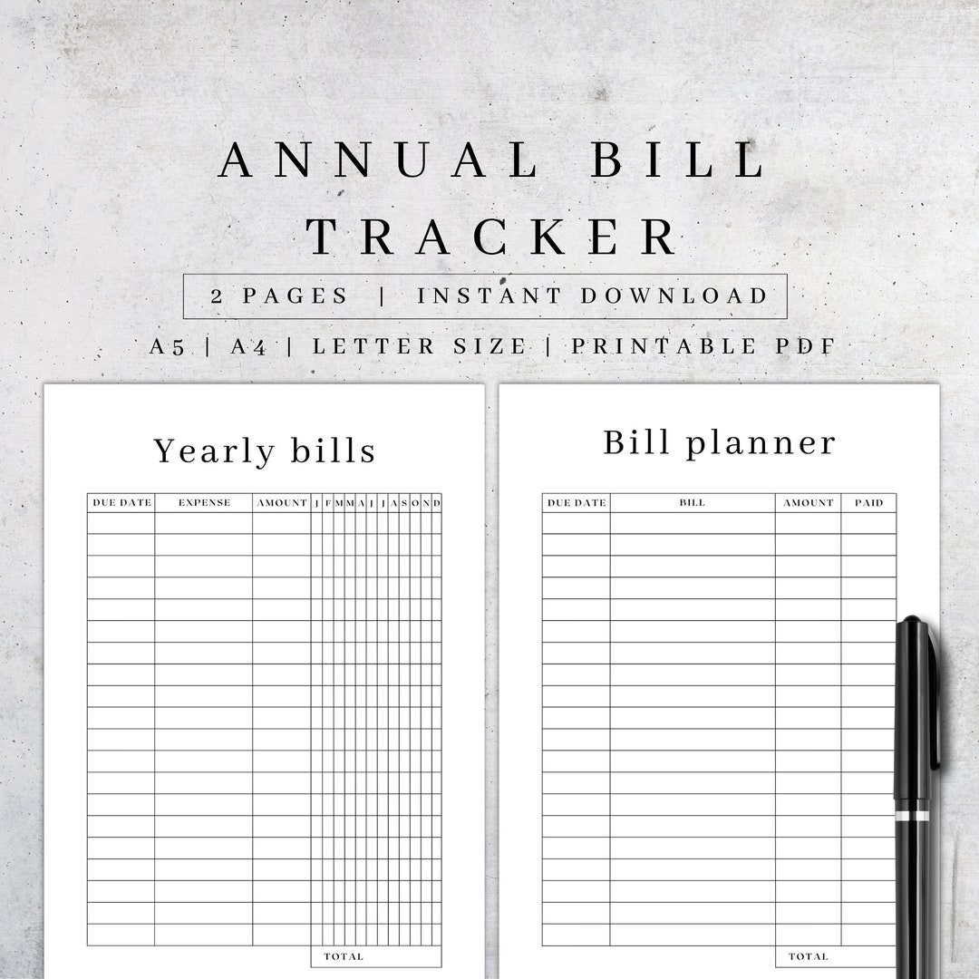 Yearly Bill Tracker Printable | Annual Bill Planner | Bill Payment ...