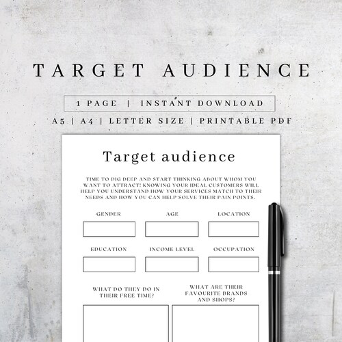 Target Audience Printable Target Market Planner Customer Etsy