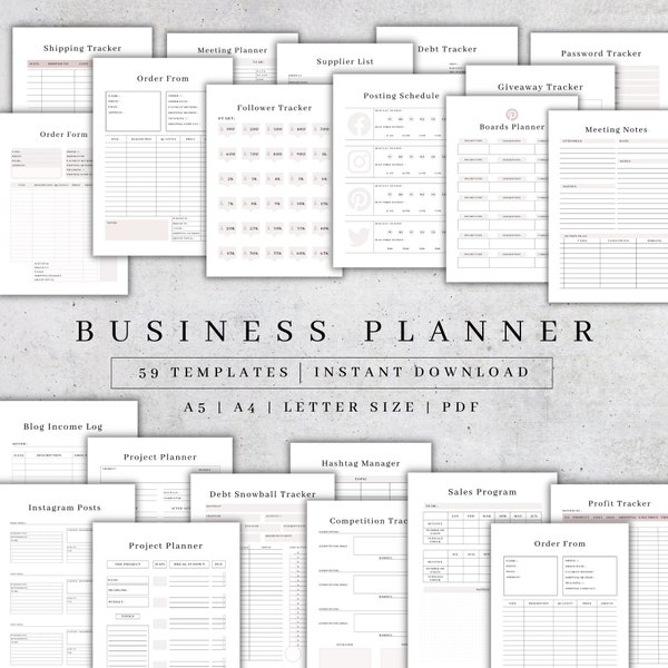 Planificateur d'affaires imprimable | Plan pour petite entreprise | Entreprise en ligne | Agenda Etsy | Feuilles de planificateur d'entreprise 2024 | Kit A5 pour vendeurs d'artisanat