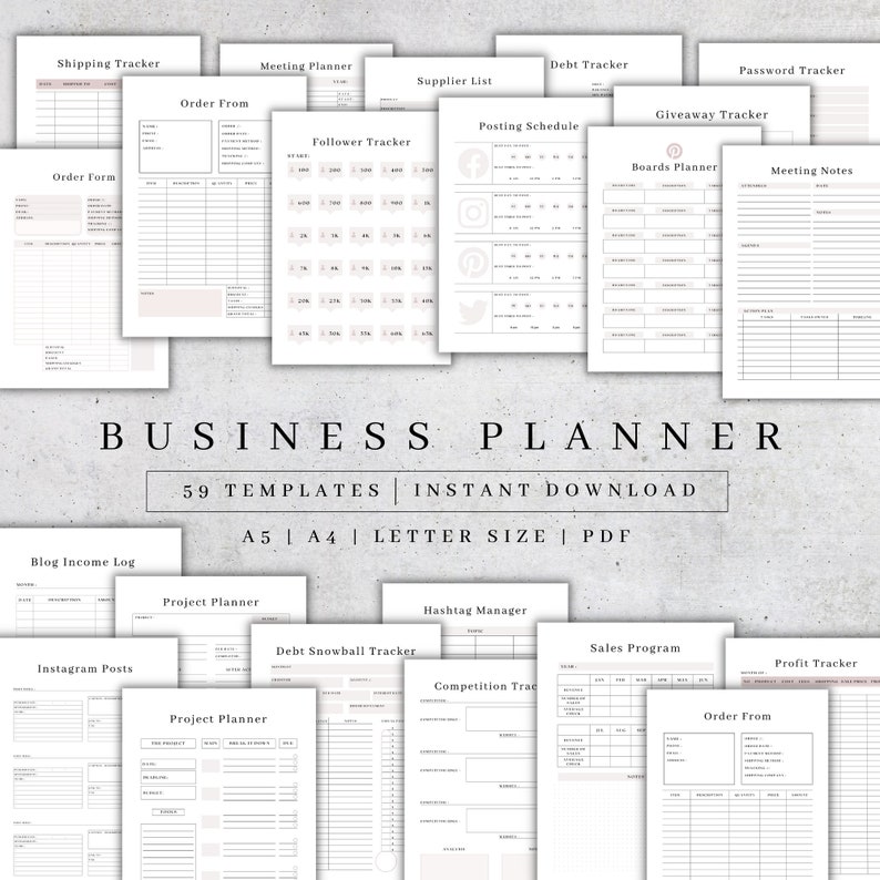 Printable Business Planner | 59 Templates | Small Etsy Seller Organizer Sheets PDF A4 A5 Letter image 1