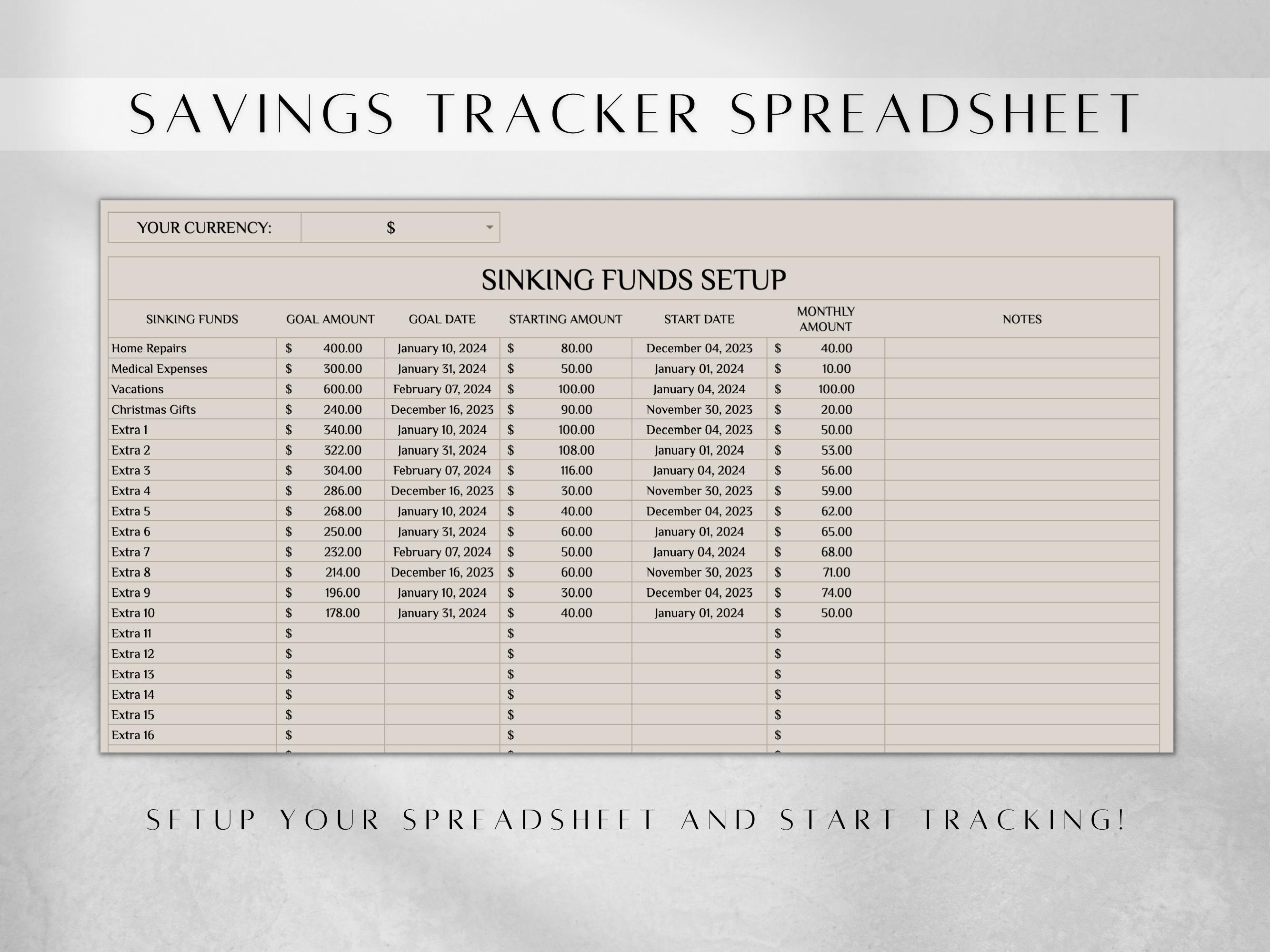 Savings Tracker Template Google Sheets Sinking Funds Spreadsheet