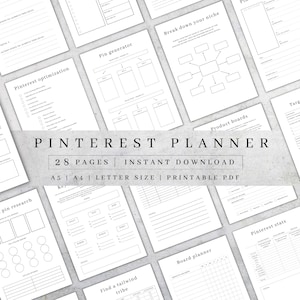 Pinterestマーケティングプランナー｜印刷可能なビジネス戦略、ボードトラッカー（PDF A5、A4、レターサイズ）