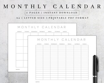2024 Monthly Calendar Printable | Undated Monthly Calendar Pages | Monthly Schedule | Simple Monthly Planner | Digital Pdf Calendar Planner