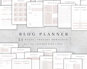 Blog Planner PDF | Digital Blogging Planner Pages | Printable Website Planner | Monthly Content Schedule | Goal Tracker | To-Do List A5, A4