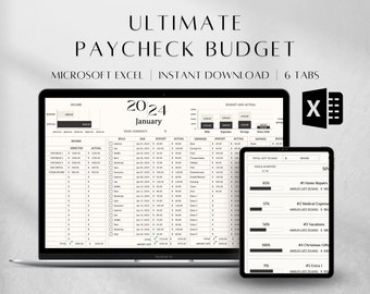 Hoja de cálculo de presupuesto de cheque de pago Excel / Hoja de cálculo de presupuesto por cheque de pago / Plantilla de presupuesto Excel / Bola de nieve de deuda / Hoja de presupuesto / Planificador de presupuesto de Excel