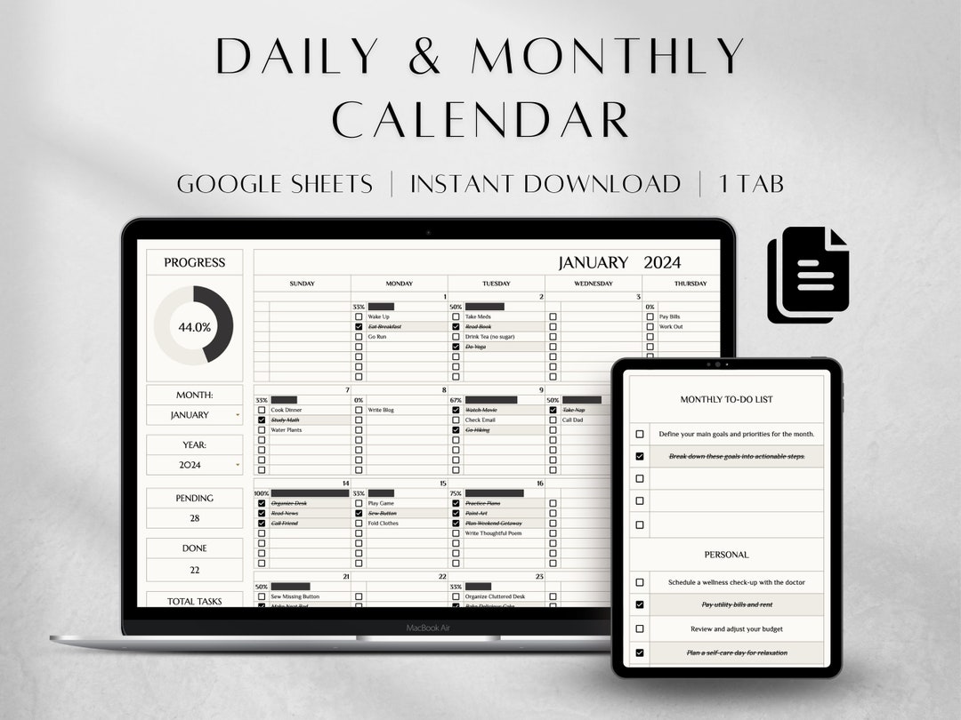 2024 2025 Calendar Spreadsheet Google Sheets Daily & Monthly Calendar