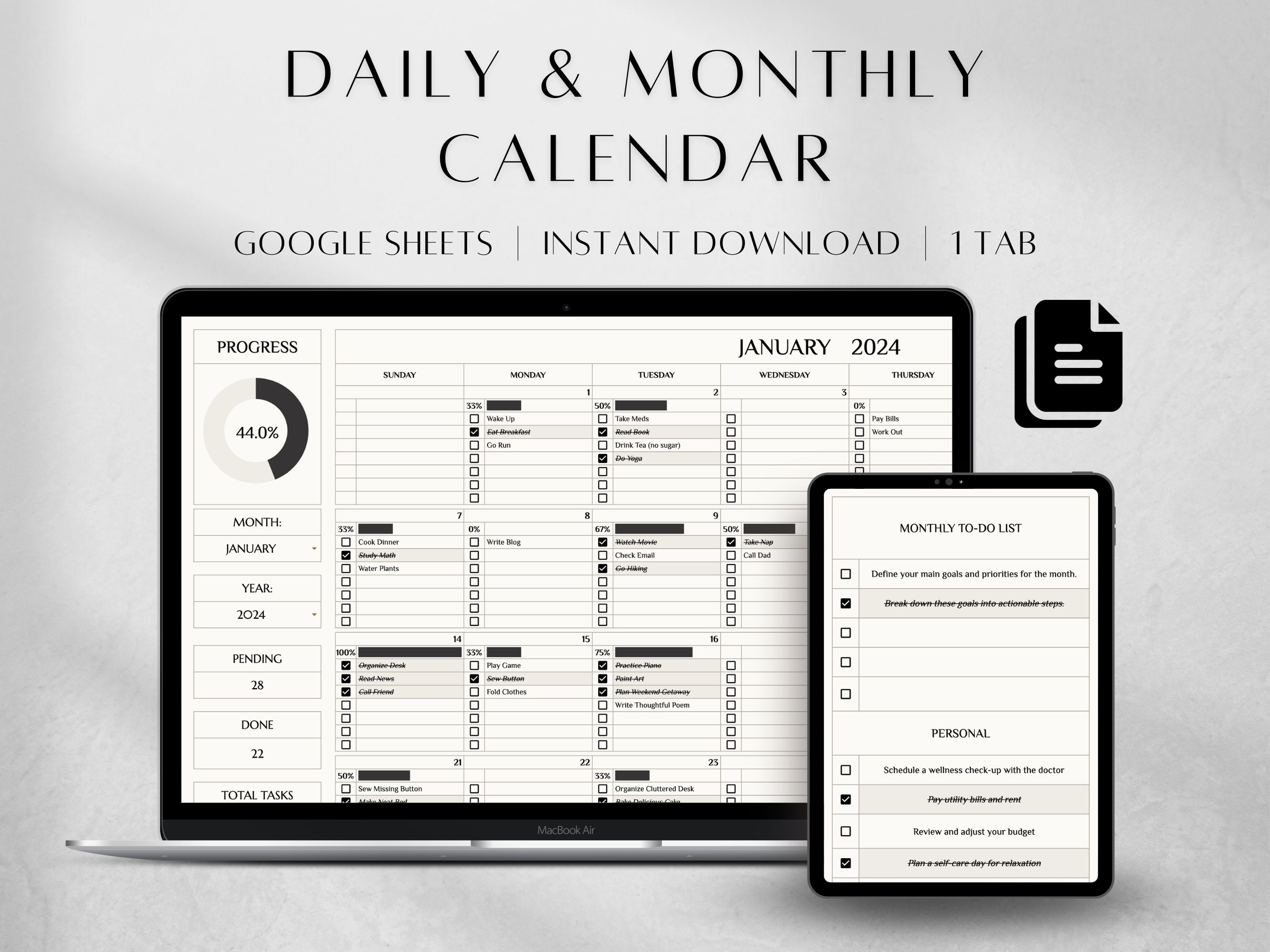 2024 2025 Calendar Spreadsheet Google Sheets | Daily & Monthly Calendar | Task Planner | Productivity Planner | To-Do List | Task Tracker