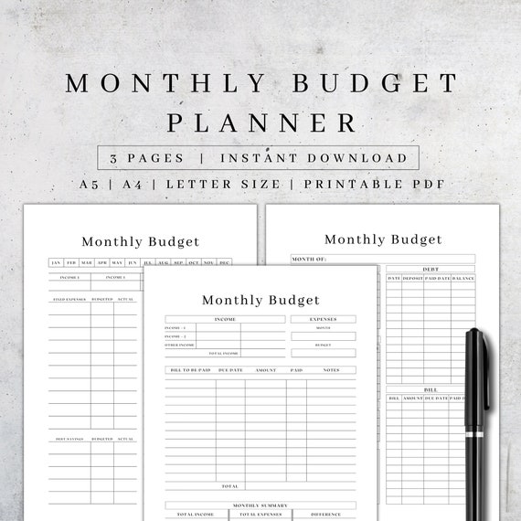 Monthly Budget Planner Printable Financial Journal Monthly - Etsy UK