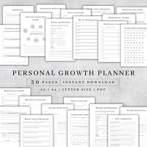 Personal Growth Planner Printable | Digital Self-Development Planner | Manifestation Planner PDF | Mental Health | Mindfulness Journal A5 A4