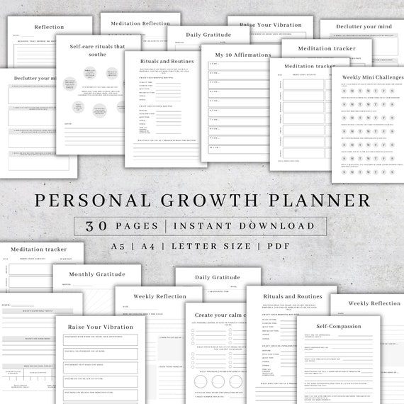 Personal Growth Planner Printable | Digital Self-Development Planner | Manifestation Planner PDF | Mental Health | Mindfulness Journal A5 A4