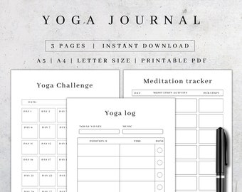 Yoga Journal Printable | Digitale Fitness Planner Seiten | Yoga Routine Planer | Self-Care-Praktiken | Wellness Journal PDF A5, A4, US Letter