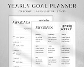 Yearly Goal Planner Printable | 12-Month Year at Glance Tracker | Inserts Overview PDF A4
