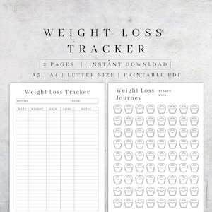 Afdrukbare tracker voor gewichtsverlies | Digitaal fitnessdoeldagboek | Motivatieplanner voor gewichtsverlies | Wellness-tracker | Zelfzorgschema pdf A5 A4