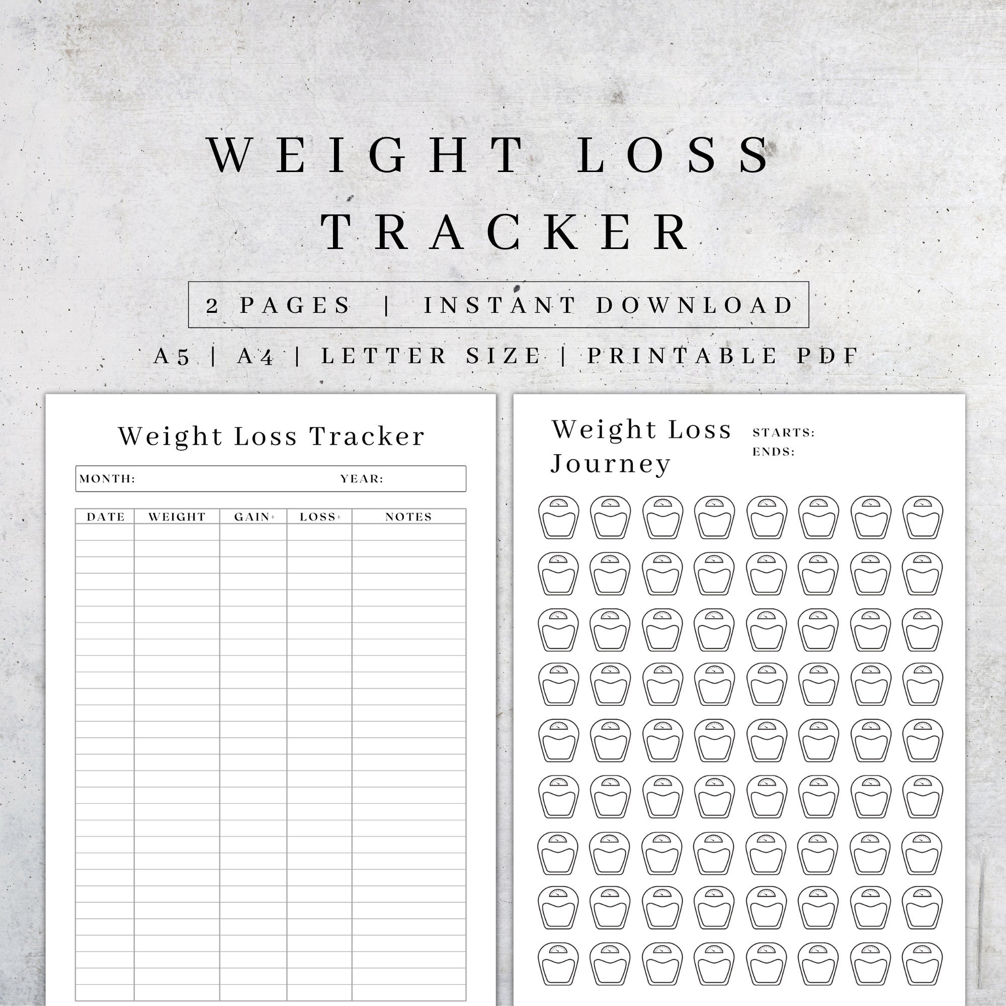 Weight Loss Tracker Printable Digital Fitness Goal Journal - Etsy UK